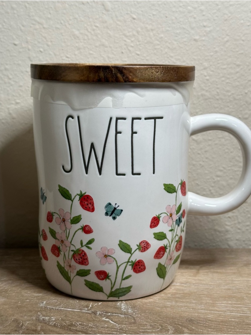 Rae Dunn Ceramic Coffee Mug Sweet Strawberry Artisan Collection With Lid